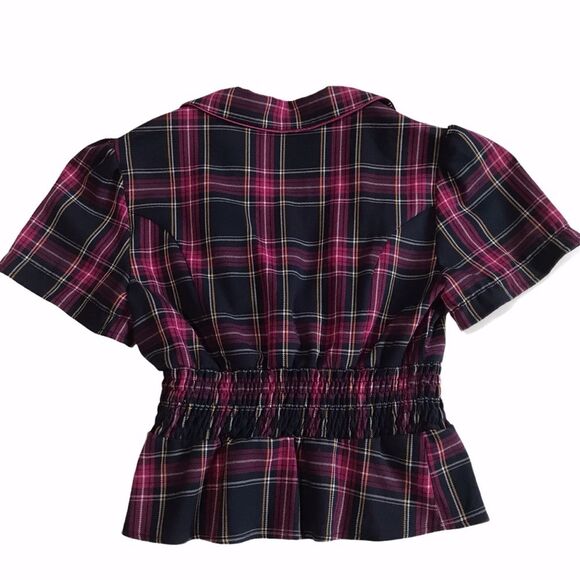 Wet Seal Plaid Three Button Smocked Waist Peplum Preppy Academia Top Sz XL - Picture 4 of 14